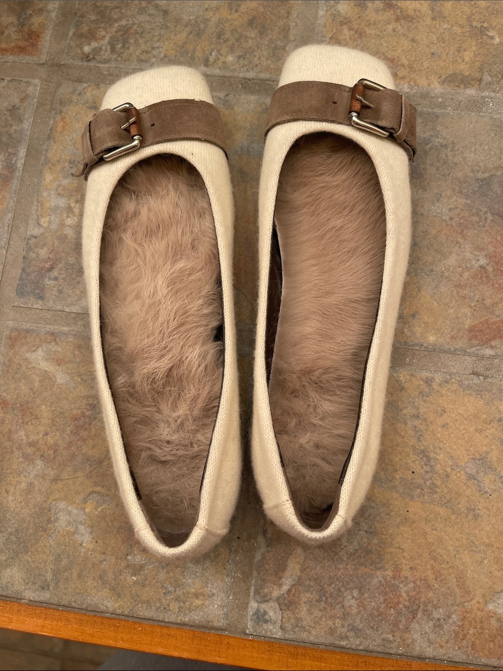 dusica dusica Cream Cashmere Ballet Flats w/Suede Details and fur lining Italy